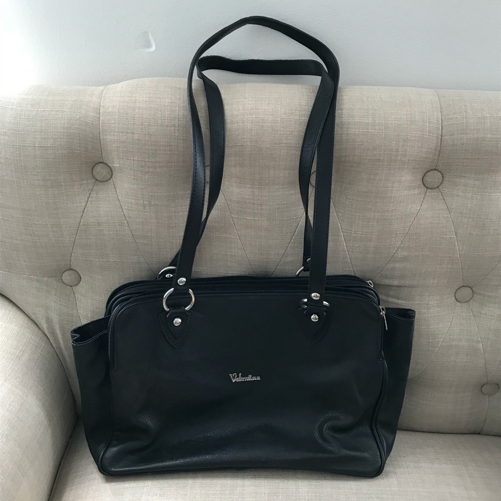 Black leather handbag